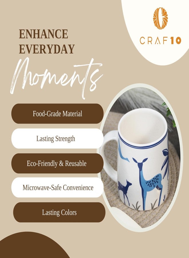CRAF10 كوب شاي/قهوة سيراميك أزرق بتصميم غزال من CRAF10 - قطعة واحدة، 330 مل، أنيق ومتين، آمن للاستخدام في الميكروويف، عبوة من قطعة واحدة، للاستخدام المكتبي - Image 5